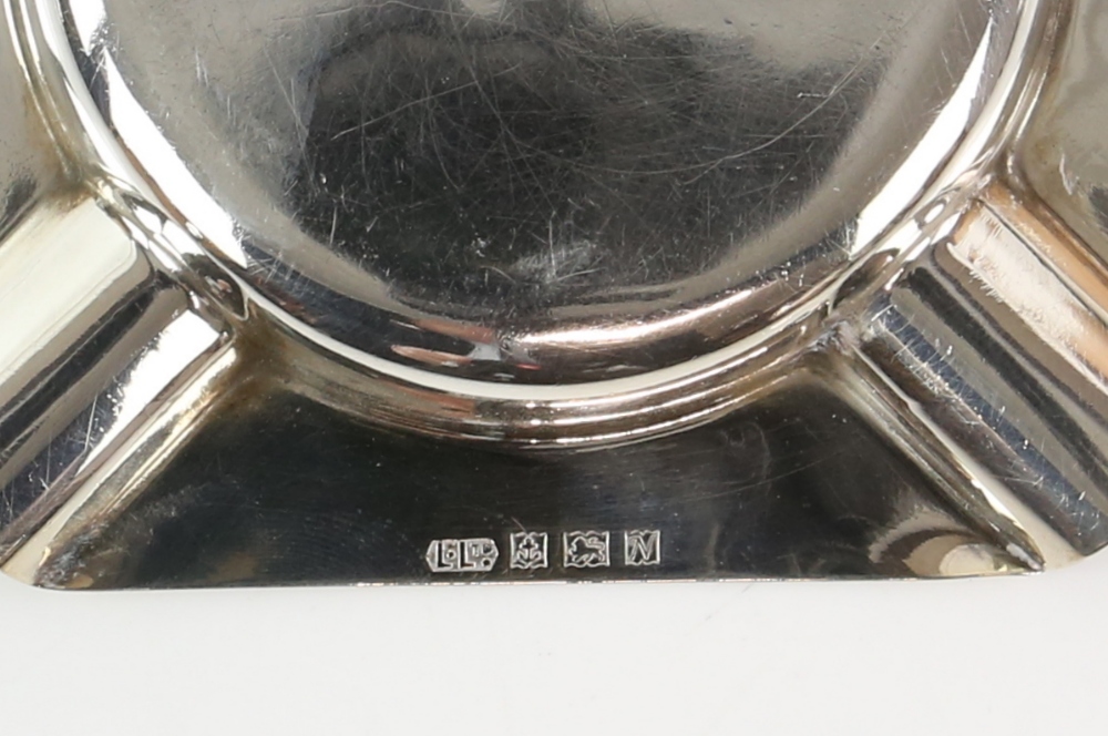 Modern silver ashtray, square with capped corners and engine-turned decoration to borders, by Lanson - Image 9 of 14