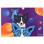 George Rodrigue (American, 1944-2013). Dogs in Space, from his Blue Dogs Series, screenprint in