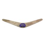 Sterling silver and enamel letter opener in the form of a boomerang, 13 cm long