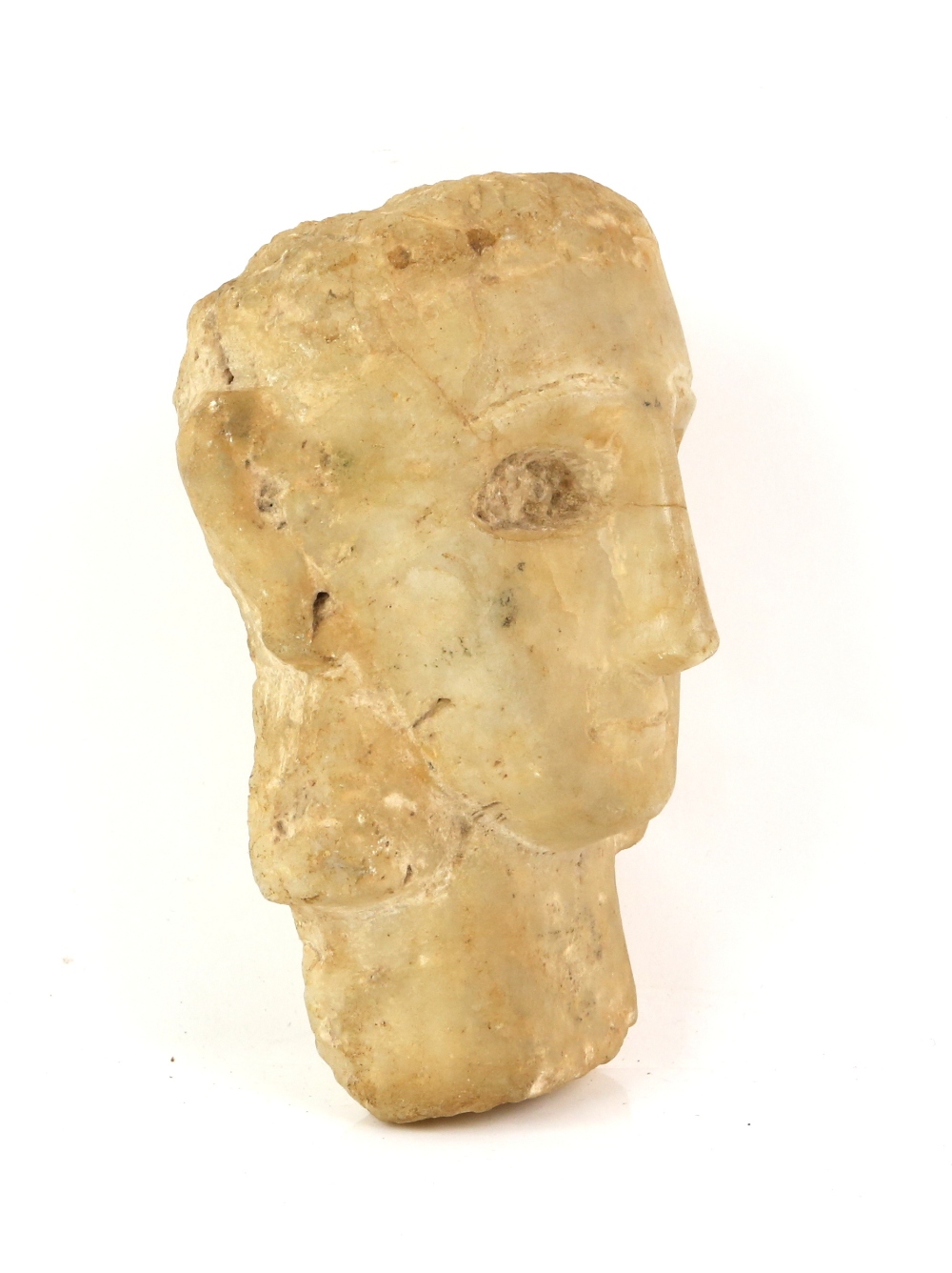 South Arabian alabaster head of a woman with deeply recessed eyes, incised eyebrow, straight nose - Image 2 of 7