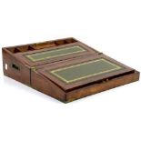 19th century campaign style brass bound and mahogany writing slope, the hinged top opening to reveal