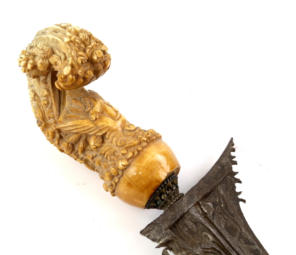 Southeast Asian Kris, the ivory handle carved with a flying horse, and foliate scrolls, and set with - Image 13 of 14