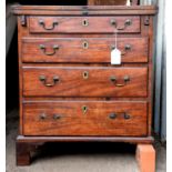 Late 18th/19th century bachelors mahogany chest, the fold over top above four graduated drawers on