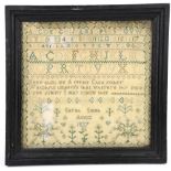 A Sampler with alphabet and religious verse worked by Sarah Acton Smith 1837, 29cm x 30cm
