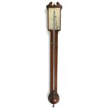 George III inlaid mahogany and cross banded stick barometer, by H. Pyefinch, London, with engraved