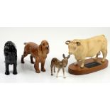 Beswick red setter 'Horseshoe Primula', a black setter, small donkey and a Beswick Conoisseur