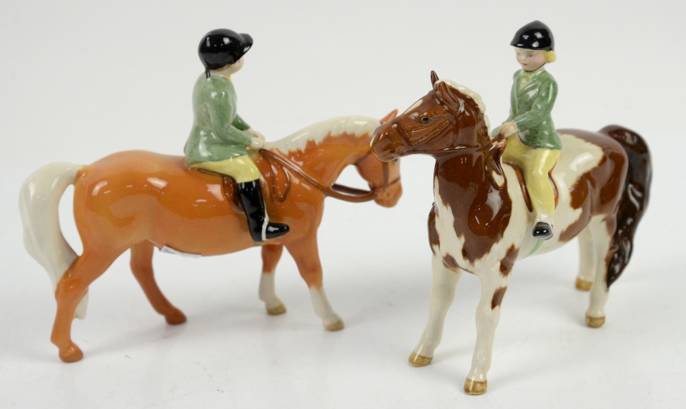 Pair of Beswick figures, a skewbald pony with girl rider and a Palomino with boy rider, each - Image 2 of 3