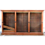 Late 19th century mahogany open library bookcase, with three open sections of shelving, on plinth