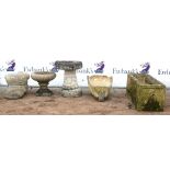 Composite stone rectangular garden planter decorated with floral swags, H26 x W74 x D24.5cm,