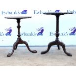 Two 19th century wine tables on turned column tripod bases. 63H x 48 Diameter, 57H x 41 Diameter (