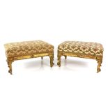 Pair of late 19th/ early 20th century carved giltwood foot stools with moulded frames on short