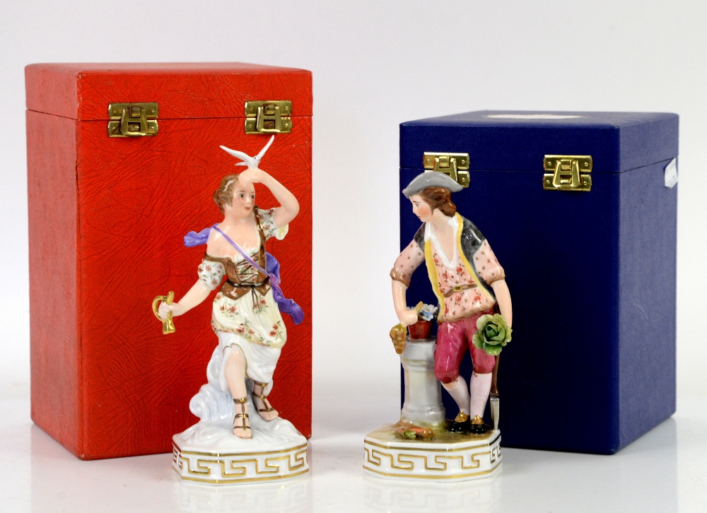 Royal Crown Derby porcelain figurines of the elements; 'Water', 'Air' and 'Earth', h17.5cm, all