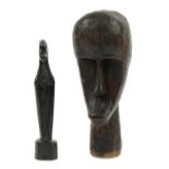 African tribal carved wooden Fang bust, with elongated face and paired down features, signs of