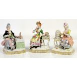 AMENDED DESCRIPTION Three Meissen figure groups each one modelled as a lady seated at a table,