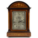 Early 20th century mahogany cased bracket clock with marquetry inlaid decoration, triple fusee