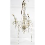 AMENDED DESCRIPTION Three branch chandelier with scrolling branches and glass drops, H75cm