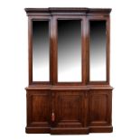 Late 19th century mahogany breakfront bookcase cabinet with three glazed doors above three