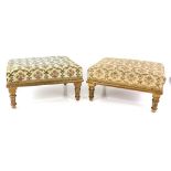 Late 19th/ early 20th century pair of carved giltwood foot stools together with another with caned