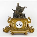 French cast metal mantel clock, white enamel dial with Roman numerals signed Leroy a Paris, the case