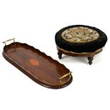Edwardian mahogany oval galleried tray with brass handles together with a similar one and a mahogany