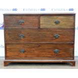 19th century mahogany chest of two short over two long drawers converted from the top section of a
