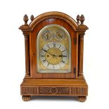 19th century walnut cased bracket clock, silvered chapter ring with Roman hour numerals and Arabic