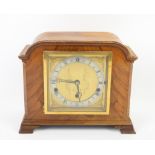 1930's walnut cased three train mantel clock, with Arabic and Roman numerals, Westminster and