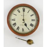 Oak cased wall clock, 11 painted dial with Roman numerals signed Morse, Watford, chain driven single