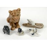 Bing and Grondahl lion no.1923, h15cm, and four Royal Copenhagen mice nos. 570, 512, 521 and one