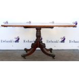 19th century mahogany and crossbanded rectangular breakfast table with turned column support, on