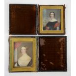 Victorian portrait miniature on ivory, young lady with ringlets, 10.5cm x 8.5cm red leather case,