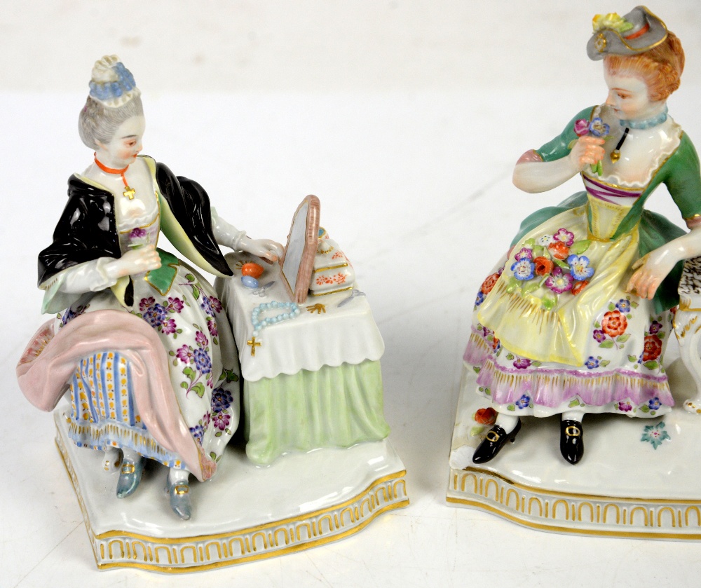 AMENDED DESCRIPTION Three Meissen figure groups each one modelled as a lady seated at a table, - Image 4 of 4