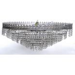 Italian basket chandelier with glass droplets, H25cm Diameter 71cm, and two matching wall sconces,
