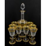 Saint Louis France crystal decanter set, decorated in gilt Thistle pattern, comprising footed