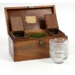 19th century mahogany tea caddy with twin caddies and central glass bowl, 30cm wide, along with