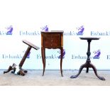 19th century brass mounted mahogany crossbanded bed side table with three drawers raised on cabriole