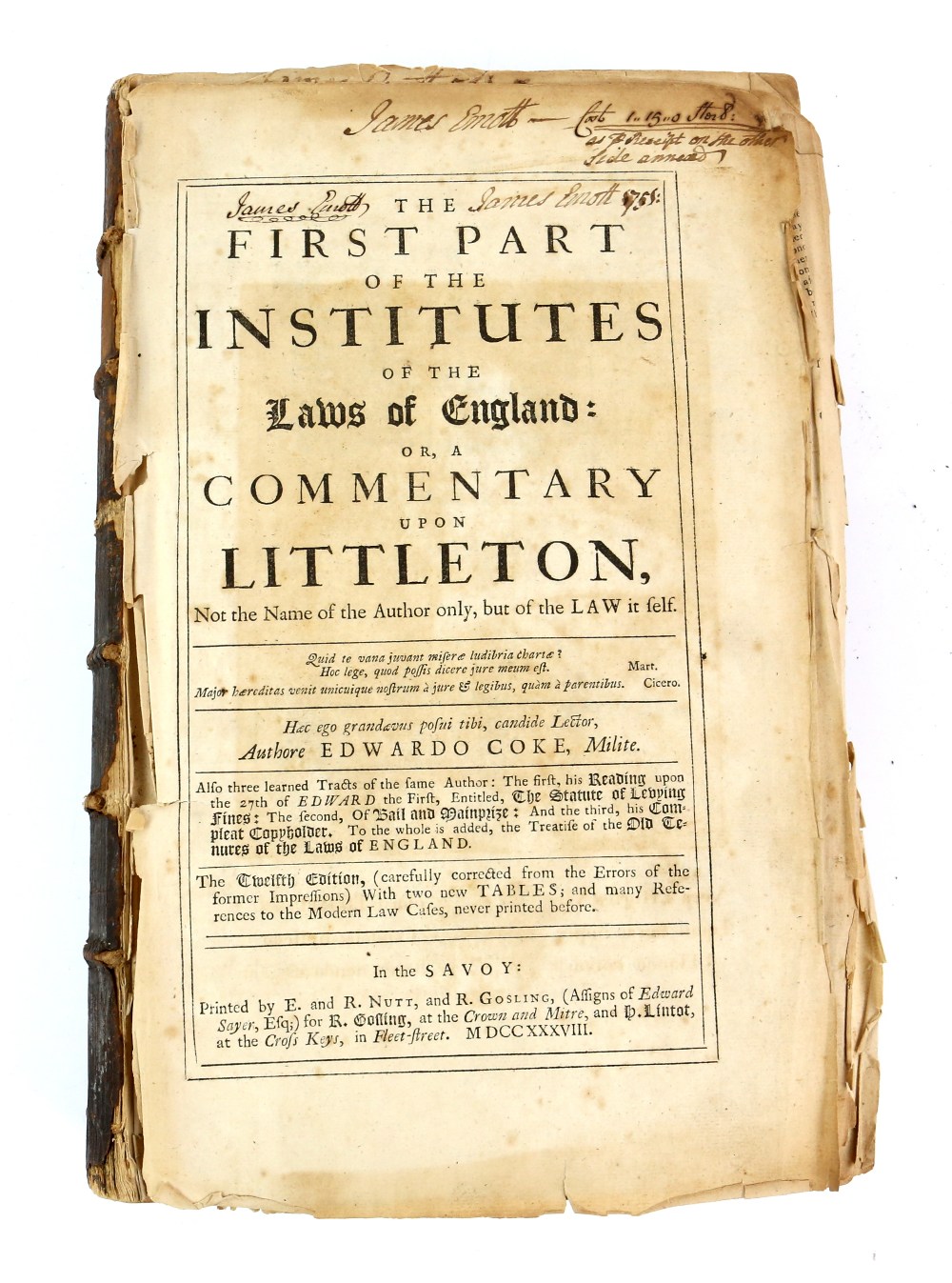 Coke E., The First Part of the Institutes of the Laws of England 1738. Twelfth Edition. Printed by - Image 12 of 18