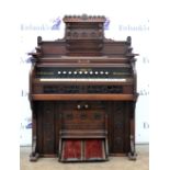 Late 19th/ Early 20th century mahogany framed pedal operated organ by D.W. Karn & Co Woodstock