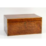 19th century thuya sewing box with satinwood border, the marquetry inlaid hinged top opening to