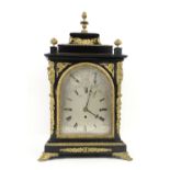 18th / 19th century ebonised and gilt metal mounted bracket clock, with triple fusee movement, the