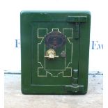 19th century green painted safe by Samuel Withers & Co. 52H x 42W x 42D (cm) Key is present Areas of