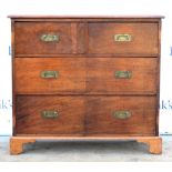 19th century mahogany military chest of two short over two long graduated drawers on later bracket