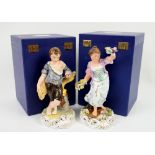 A pair of Royal Crown Derby figures of 'Spring' and 'Summer', modelled as a boy and girl set on
