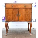 20th century Queen Anne style walnut crossbanded side cupboard with single drawer above two