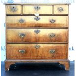 18th century walnut chest of three short over three long line inlaid drawers, converted from the top