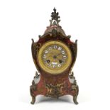 Late 19th century French Boulle work eight day mantel clock, with enamel Roman numeral plaques,