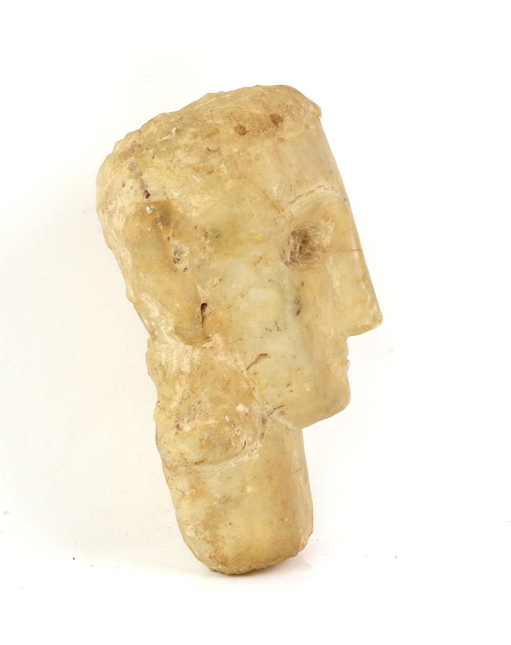 South Arabian alabaster head of a woman with deeply recessed eyes, incised eyebrow, straight nose - Image 3 of 7
