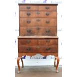 19th century mahogany chest-on-stand, the moulded cornice above two short over three long line