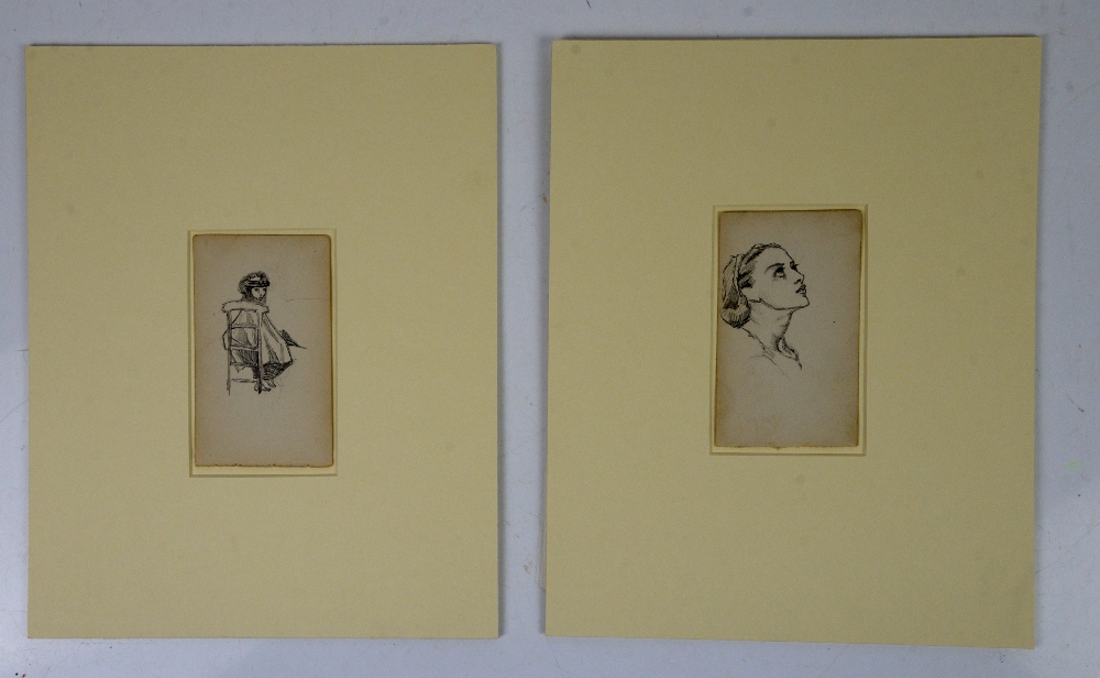 Greenaway, Kate., R.I. 1846-1901. Two original pencil sketches from an early (c. 1865) notebook.