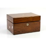 19th century rosewood dressing box, the hinged top opening to reveal a mirrored back and velvet